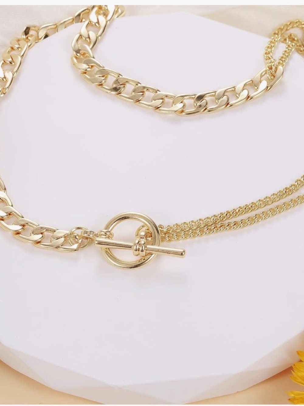 Gold Toggle Chain Necklace - Women’s Layered Link Pendant - Picture 5 of 7